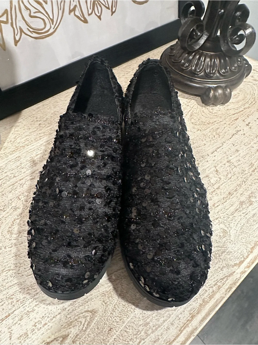 Black Sequin Slip-On Loafers Women’s EU 41 US 10 Sparkle Flats Party Shoes